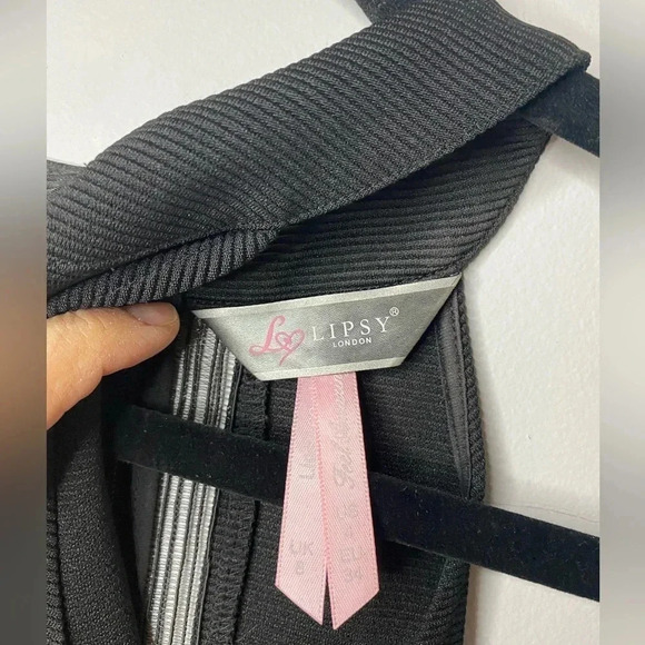 Lipsy London - Black High Neck Halter rib mini dress with mesh peekaboos - US 4 - Picture 3 of 5